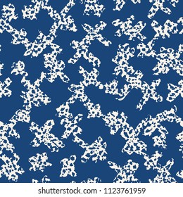 Cross pattern. Indigo geometric seamless texture. Monochrome design print. Trendy graphic repeating print. Ink hand drawn geometry background. Stylish abstract linear ornament