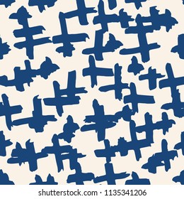 Cross pattern. Indigo geometric seamless texture. Hipster fashion design print. Trendy graphic repeating print. Simple geometry background. Stylish abstract linear ornament