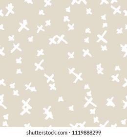 Cross pattern. White ivory geometric seamless texture. Monochrome vector design print. Japanese graphic repeating tile. Simple geometry background. Stylish abstract linear ornament