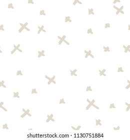 Cross pattern. White ivory geometric seamless texture. Monochrome design print. Trendy graphic repeating tile. Watercolor geometry background. Stylish abstract linear ornament