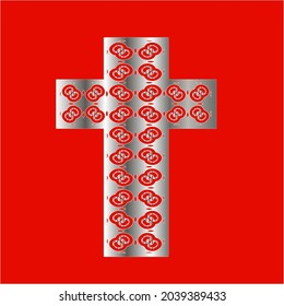 
cross with patterns of metal on a red background. 