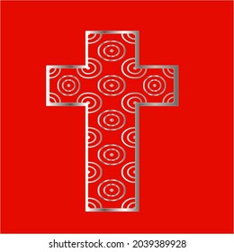 
cross with patterns of metal on a red background. 