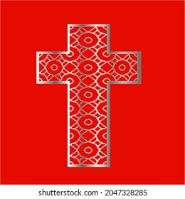 cross with patterns of metal on a red background. 
