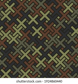 Patrón sin fisuras en el suelo de pavimento cruzado. Resumen de imagen de fondo de caqui tribal. Fondo de pantalla de mosaicos de camuflaje. Impresión textil geométrica vectorial, diseño web artístico.