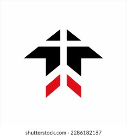 Cross and peace sign logo design on negative space with arrow sign concept.
