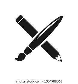 Cross of pencil and brush Icon. Vector illustration