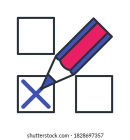 Cross and pencil outline icon. Color vector item from set, dedicated to the presidential elections in the USA on November 3, 2020.