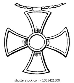 Cross Pendant worn by the king of Assyria, vintage line drawing or engraving illustration.