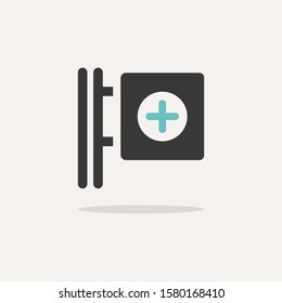 Cross pharmacy sign. Icon with shadow on a beige background. Pharmacy vector illustration