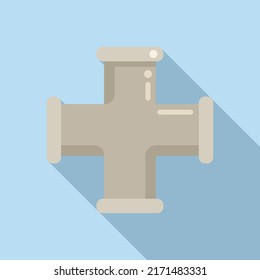 Cross pipe icon flat vector. Water pipeline. Pump tap