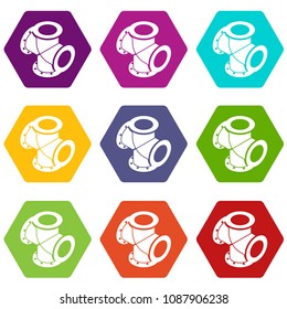 Cross pipe water icons 9 set coloful isolated on white for web