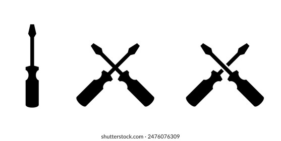 Juego de destornilladores cruzado. Destornilladores y herramientas. Concepto de reparación y renovación. Taller, herramienta de montaje. Para caja de herramientas de servicio o kit de herramientas. Herramienta Mano. Cruza.