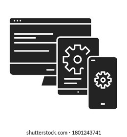 Cross Platform App Black Glyph Icon. Refers To The Development Of Mobile Apps That Can Be Used On Multiple Mobile Platforms. UI UX GUI Design Element.