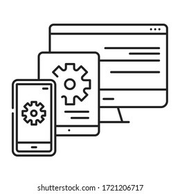 Cross platform app black line icon. Pictogram for web page, mobile app, promo. UI UX GUI design element. Editable stroke.