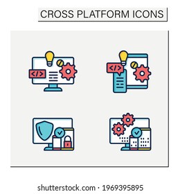 Cross platform color icons set. Software and hardware platform, security, programming. Digitalization concept. Isolated vector illustration