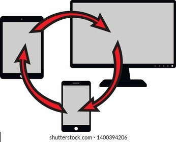 Cross platform content,mobile phone,smartphone,tablet,laptop,computer.Creation responsive internet website for multiple platforms.Web development and coding.Vector image.