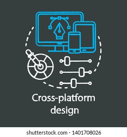 Cross platform design chalk concept icon. Responsive user interface development, usability idea thin line chalkboard illustration. Adaptive application UI, UX, GUI. Vector isolated outline drawing