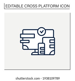 Cross platform design line icon. Website design. Icons, appearance, labels. Creating on laptop. Digitalization concept. Isolated vector illustration.Editable stroke