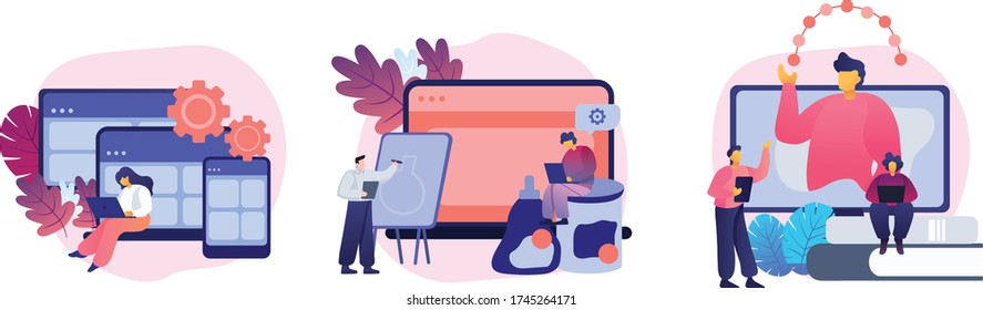 Cross Platform Development, Brand Development, Content Marketing Icons Set. Responsive Web Design, Packaging Design, Visual Storytelling Metaphors. Vector Isolated Concept Metaphor Illustrations