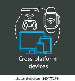 Cross platform devices chalk concept icon. Internet of things idea thin line chalkboard illustration. IOT, global technology connection, smart online network. Vector isolated outline drawing