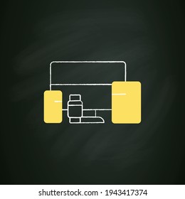 Cross platform devices chalk icon. Special digital devices for creating, testing programs. Computer, phone. Technical equipment.Isolated vector illustration on chalkboard