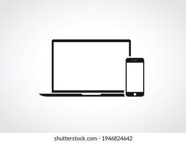 Cross platform devices icon. Outline vector icon of laptop and mobile.