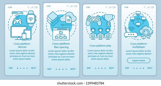 Cross platform devices onboarding mobile app page screen vector template. Online syncing technology. Walkthrough website steps with linear illustrations. UX, UI, GUI smartphone interface concept
