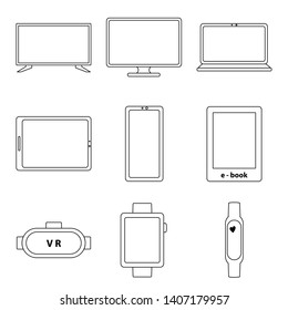 Cross platform devices. Set of line icons. Outline vector illustration.
