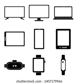 Cross platform devices. Set of simple icons. Flat vector illustration.