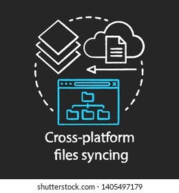 Cross platform files syncing chalk concept icon. Cloud computing, remote information access idea thin line chalkboard illustration. Data transfer, online technology. Vector isolated outline drawing