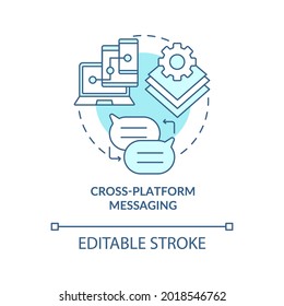 Cross platform messaging blue concept icon. Synchronization between devices. Messaging software abstract idea thin line illustration. Vector isolated outline color drawing. Editable stroke