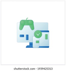 Cross platform play flat icon. Platform for playing games. Testing. Trial. Special technical equipment. Joystick. Gameplay. Digitalization concept.3d vector illustration