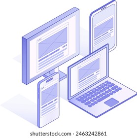 Ilustración isométrica de Vector de diseño receptivo de plataforma cruzada