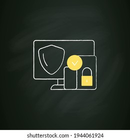Icono de tiza de seguridad de plataforma cruzada. Sistema de operación de protección en varios dispositivos. Datos seguros del equipo. Creación de código de seguridad. Ilustración vectorial aislada en pizarra