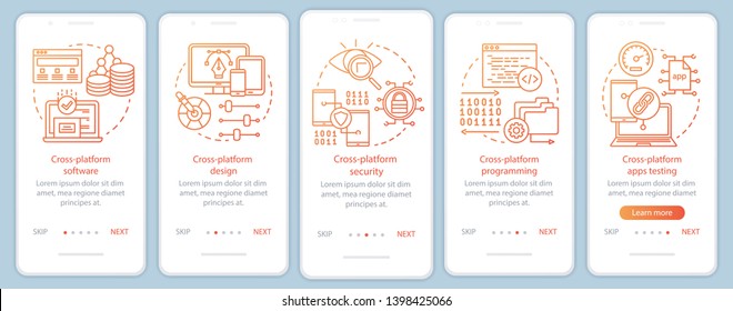 Cross platform security onboarding mobile app page screen vector template. Data protection software. Walkthrough website steps with linear illustrations. UX, UI, GUI smartphone interface concept