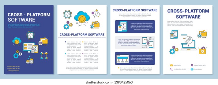 Cross platform software brochure template layout. App development flyer, booklet, leaflet print design with linear illustrations. Vector page layouts for magazines, annual reports, advertising posters