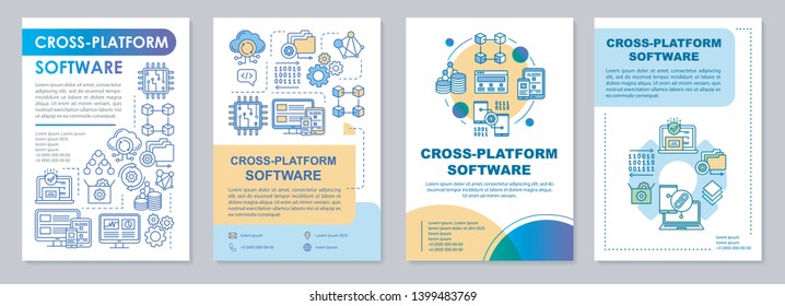 Cross platform software brochure template layout. Programming flyer, booklet, leaflet print design with linear illustrations. Vector page layouts for magazines, annual reports, advertising posters