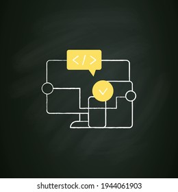 Cross platform software chalk icon. Implemented on multiple computing platforms. Programming environment. Isolated vector illustration on chalkboard
