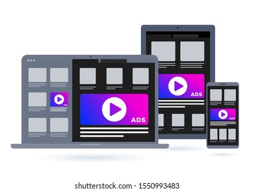 Cross platform software programming, development website vector concept icon. Adaptive and responsive layout web pages or web interface on laptop, tablet, smartphone screen. Web development flat icon