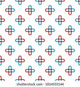 Cross or plus blue and red seamless pattern. Ornament can be used for Gift wrapping paper, pattern fills, web page background,surface textures and fabrics.Cross pattern