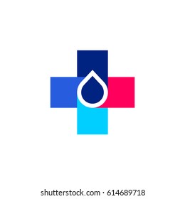 Cruce más con gota. Plantilla o icono de la marca del logotipo médico o farmacéutico