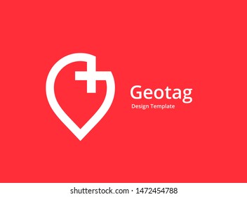 Cross plus geotag or location pin medical logo icon design