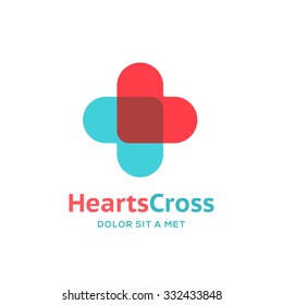 Cross plus heart medical logo icon design template elements