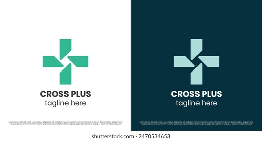 Cross plus logo design illustration. Abstract silhouette of plus sign symbol health cure care hospital clinic minimal flat.