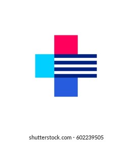 Cross plus medical or pharmacy vector logo mark template or icon