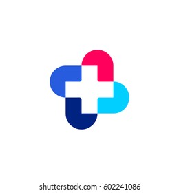 Cross plus medical or pharmacy vector logo mark template or icon