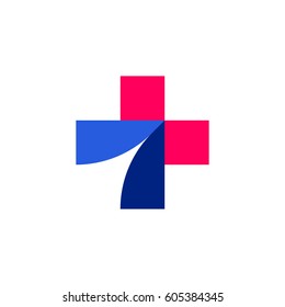 Cross plus medical or pharmacy vector logo mark template or icon