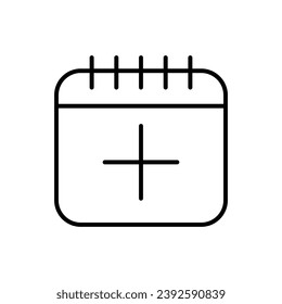 Cross or Plus on Calendar Vector Line Sign. Suitable for books, stores, shops. Editable stroke in minimalistic outline style. Symbol for design 
