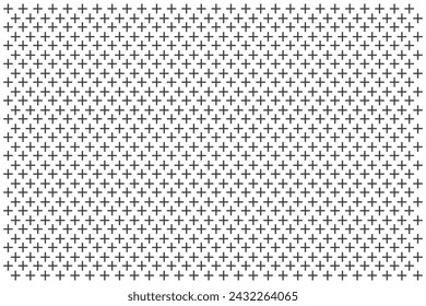 Cross or plus sign seamless pattern on white background. Mathematics geometry background with plus sign. Black and white pattern