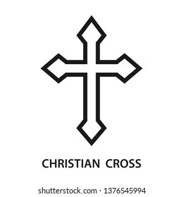 Cross with pointed tips. Stroke outline style. Vector. Isolate on white background.